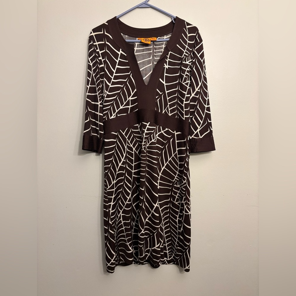 Tory Burch Brown and White Leaf Pattern Dress